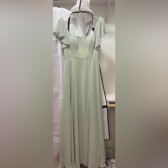 Light Green/Agave A-Line Ruffled Chiffon Floor Length Azazie Bondi Dress - Picture 7 of 8